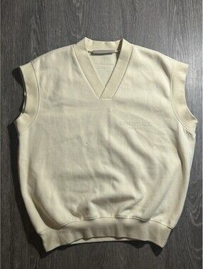Fear of God Essentials V Neck Sweatshirt Vest XS Cream Logo